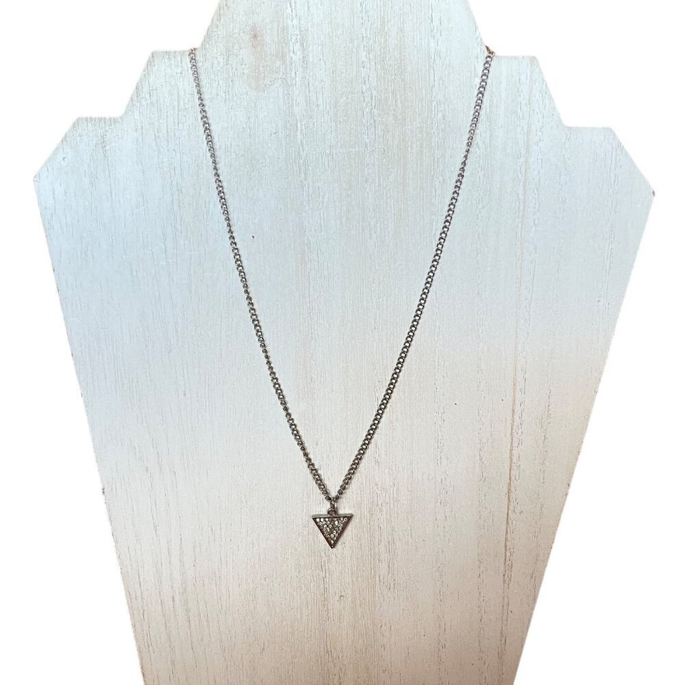 Guess Rhinestone Triangle Pendant Necklace Silver Chain Adjustable Length Women’